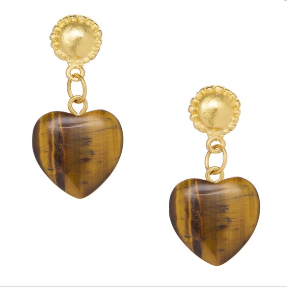 Susan Shaw heart Gold and Brown Heart-Shaped Earrings - Picture 1 of 1